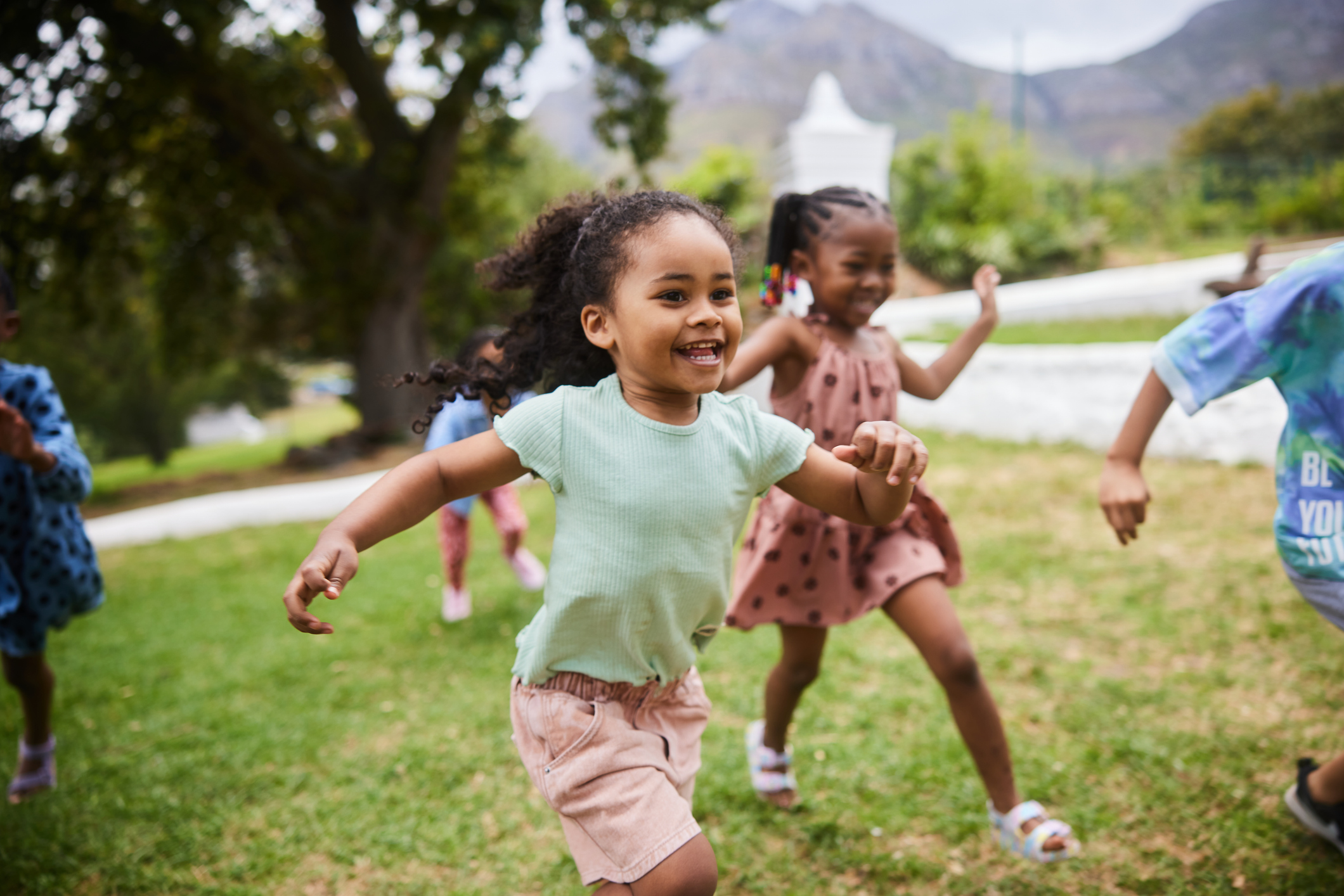 Children playing in a park.